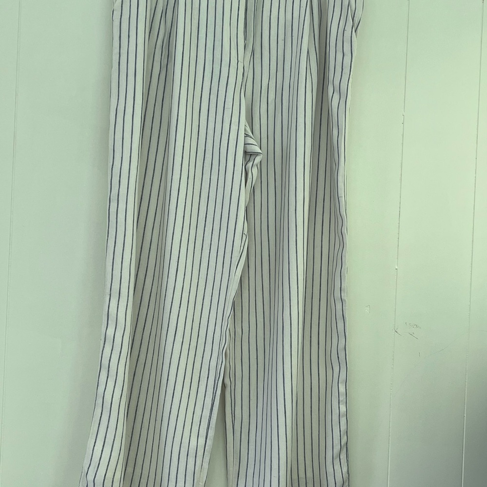 Abercrombie& Fitch Linen Blend Tailored Straight Pant LONG White Stripes 16/33L - Picture 10 of 12
